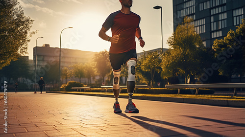 Homem com perna protética andando ao ar livre - Conceito de aptidão e deficiência