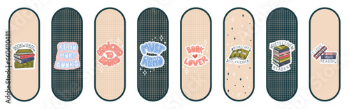 Cute Bookmarks. Set of paper bookmark templates for book lovers. Vertical postcards. Vector..