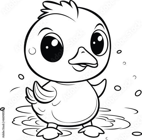 Illustration of a Cute Little Duckling in Water Cartoon Style