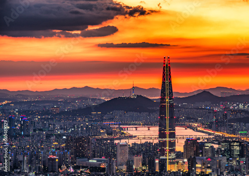 sunset over the city,Seoul South Korea.