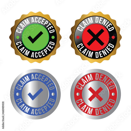 Claim Accepted Badge, Claim Denied Banner, Rubber Stamp, Claimed Watermark Seal For Retail And Ecommerce Design Elements, Emblem, Label Vector Illustration Combo Pack