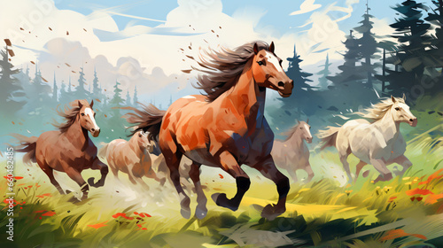 Beautiful painting of herd of horses © Cybonad