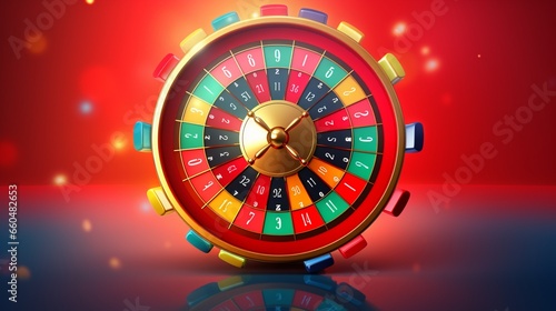 Roulette 3d fortune wheel isolated vector illustration for gambling background and lottery win concept. Wheel fortune for game and win jackpot
