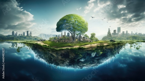 landscape with piece of planet earth in water.