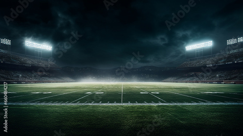 Design a stunning photograph that captures the magic of an American football field at night © nizar