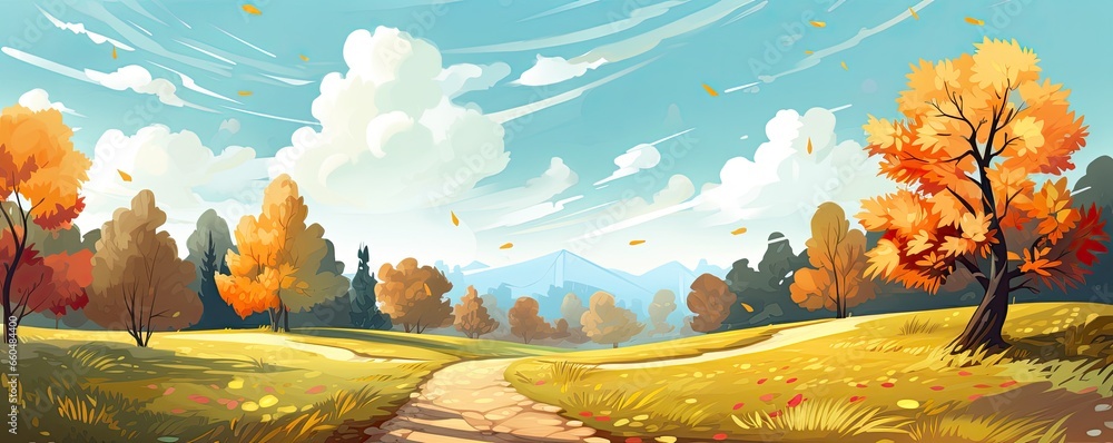 park landscape in autumn illustration