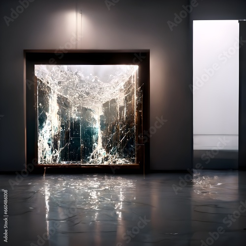 inside maze glass mirror Wall texture ruins cinematic dirty detailed 50mm imax alone winter doorway water dripping mirrors shattered glass time chaos energy 8k render  photo
