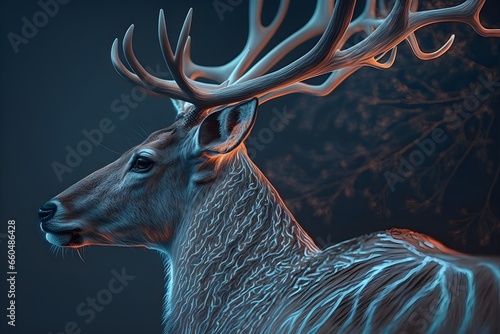 magical deer left side profile closeup Closeup to deer face the deers antlers glow in the dark 