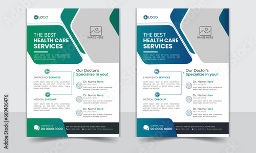 healthcare or medical flyer design template| Corporate healthcare Brochure design, cover modern flyer layout poster, colors variations flyer in A4