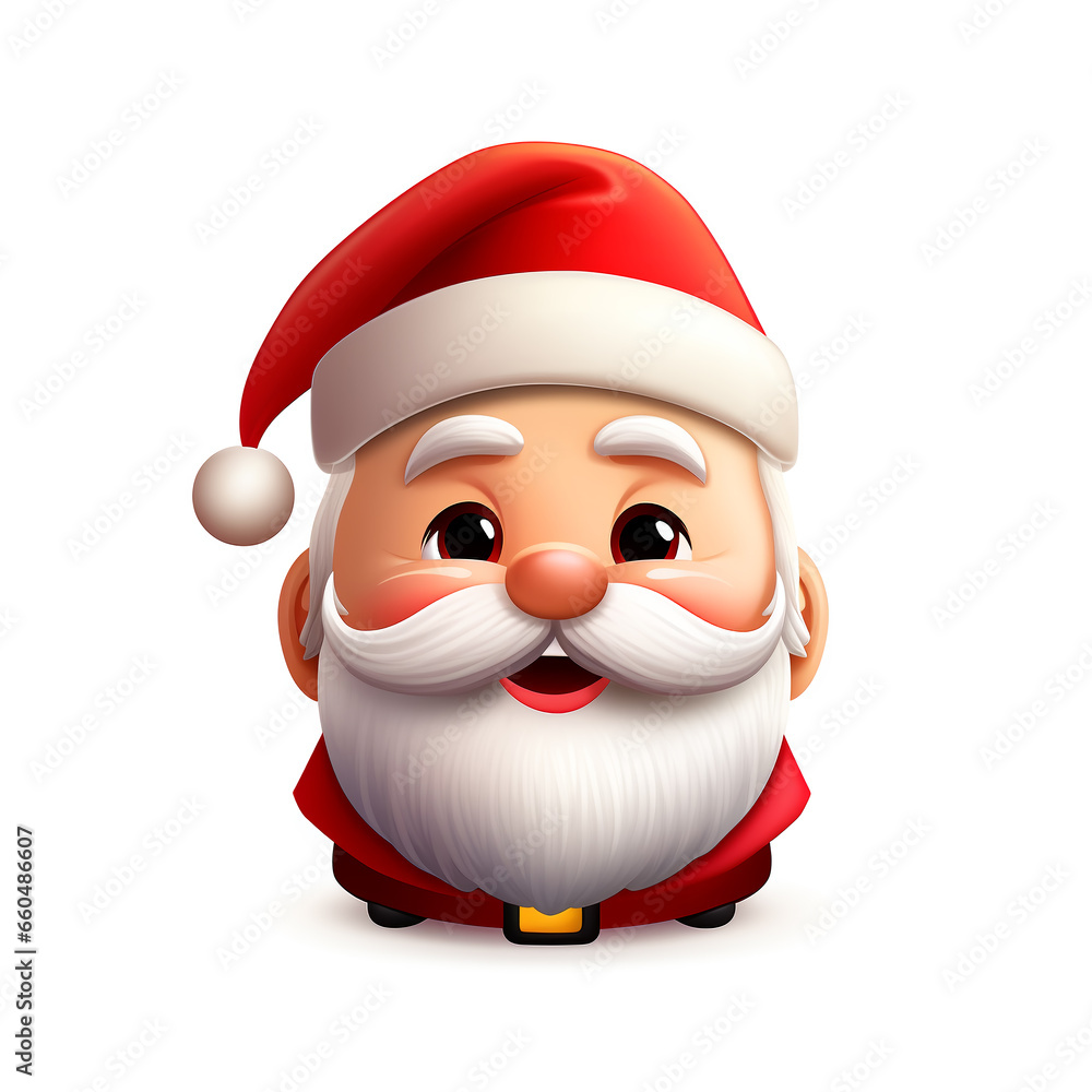 Emoji cheerful santa claus with glasses, 3d on isolated white background Emoji cheerful santa claus with glasses, 3d on isolated white background