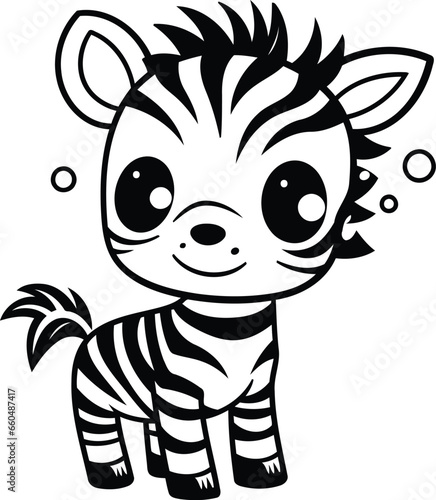 Cute cartoon zebra. Vector illustration isolated on white background.