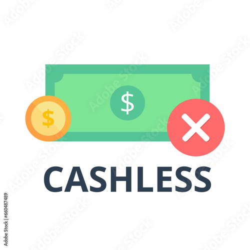 Cashless vector. Not accept banknote and coin. Finance and business concept.