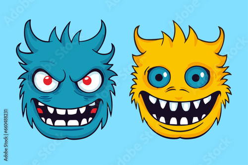 A collection of funny monsters or animals. A set of cute fantasy or fairy tale creatures. Cartoon characters isolated on background. Bright color children vector illustration in flat style