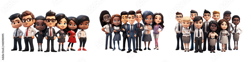 Collection of set Group of young business people isolated on transparent background. PNG file, cut out