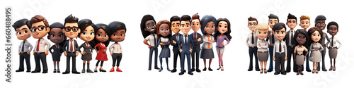 Collection of set Group of young business people isolated on transparent background. PNG file  cut out