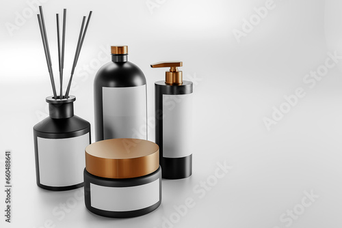 Black cosmetic bottle isolated on white background, 3d render