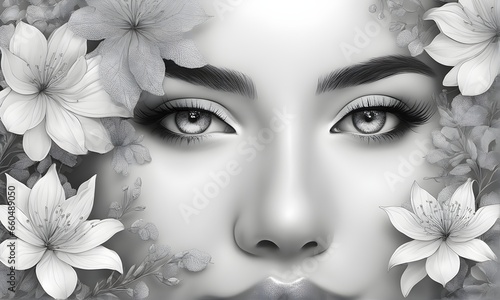 Artwork featuring a cute lady with flowers (JPG 300Dpi 12000x7200)