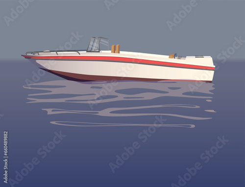 A speedboat sails on the waves. Vector.