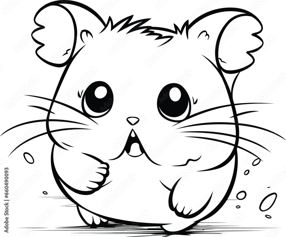 Hamster   Black and White Cartoon Illustration. Coloring Book