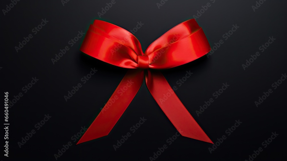 Red ribbon bow with blackish background. Red ribbon bow with blackish background.