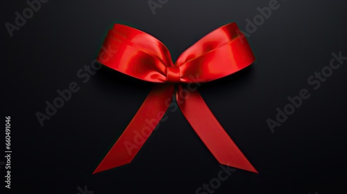 Red ribbon bow with blackish background.