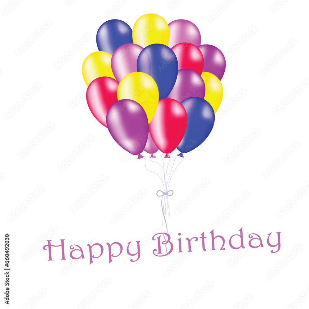 happy birthday balloon color blue red  yellow pink party card gift birthday card illustration eps 10