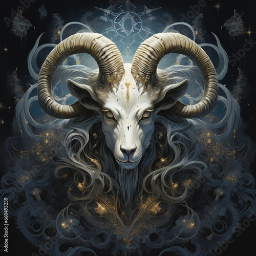 Goat head art image, symbol of Capricorn.