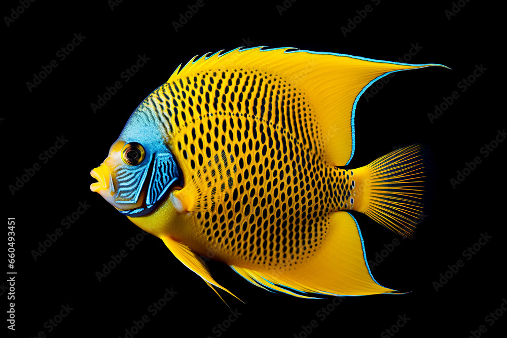 Naklejka premium Image of an angelfish on black background. Fishs, Underwater Animals. Illustration, Generative AI.