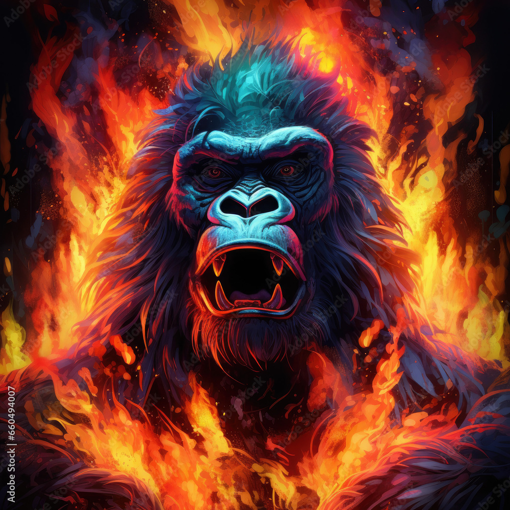 fire flame spirit animal gorilla in the jungle shamanism - by generative ai