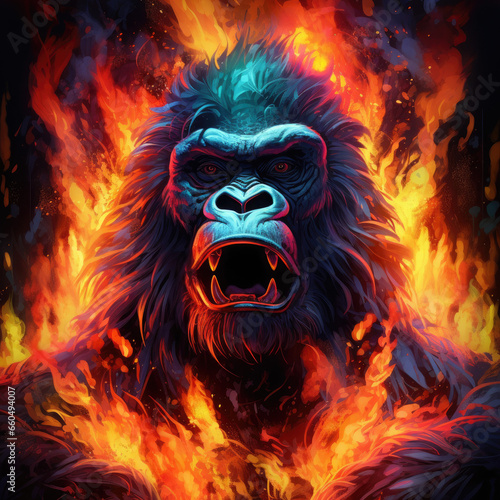 fire flame spirit animal gorilla in the jungle shamanism - by generative ai