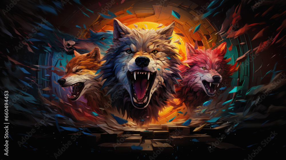 Fototapeta wolf pack spirit animal shamanism wallpaper background - by generative ai