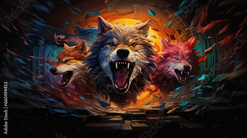 wolf pack spirit animal shamanism wallpaper background - by generative ai