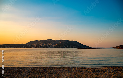 View of seabay with island in Porto Rafti in Greece.