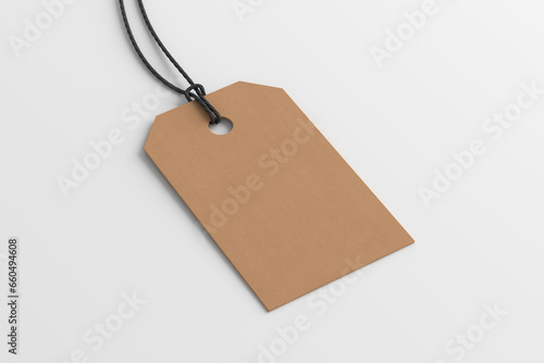 Cardboard tag mockup on white background. Side view