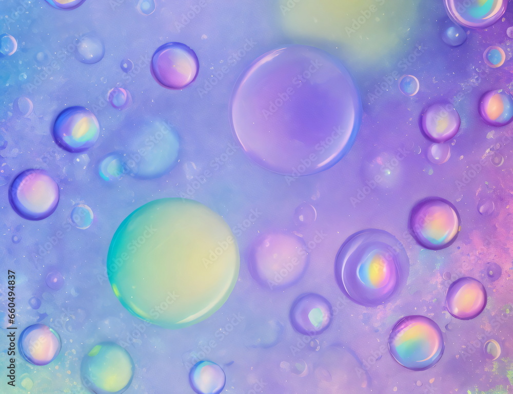 Abstract wallpaper background with flying bubbles on a colorful background.