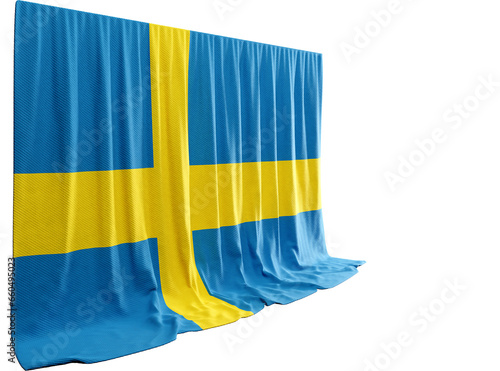 Sweden Flag Curtain in 3D Rendering called Flag of Sweden photo