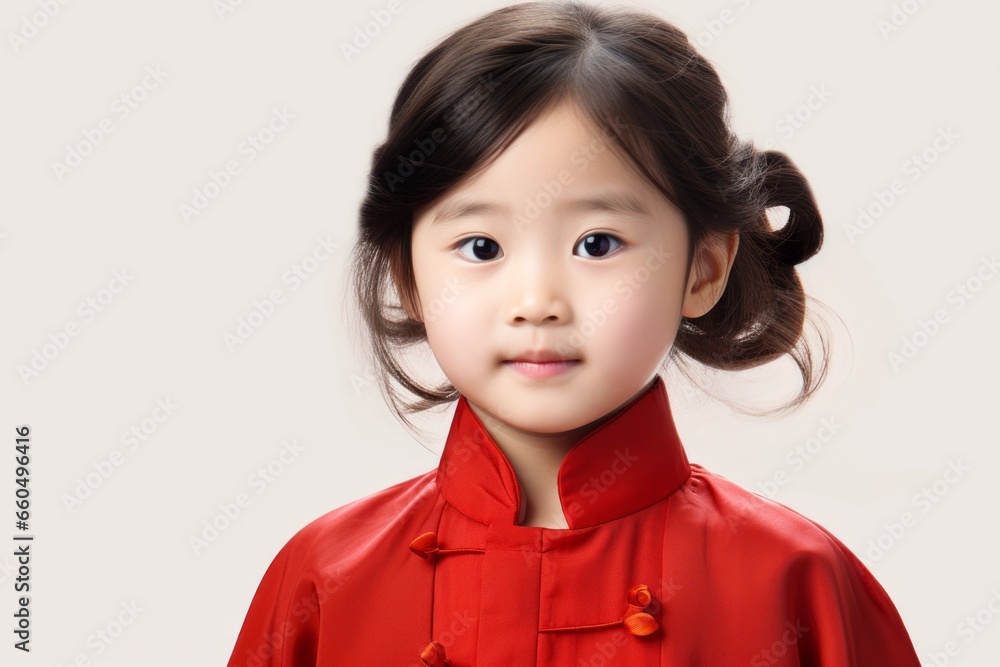 A little girl of Asian appearance on a white background. A little girl of Asian appearance on a white background.