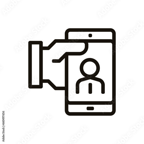 profil smartphone cv en main team buiding travail entreprise d'équipe pictogramme epais Icone