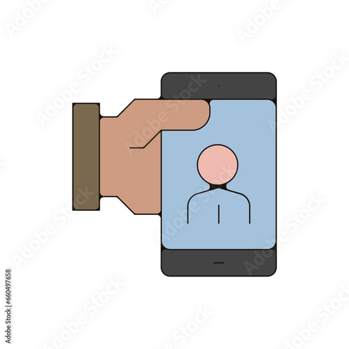 profil smartphone cv en main team buiding travail entreprise d'équipe pictogramme icone fin couleur
