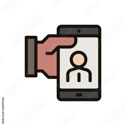 profil smartphone cv en main team buiding travail entreprise d'équipe pictogramme icone epais couleur