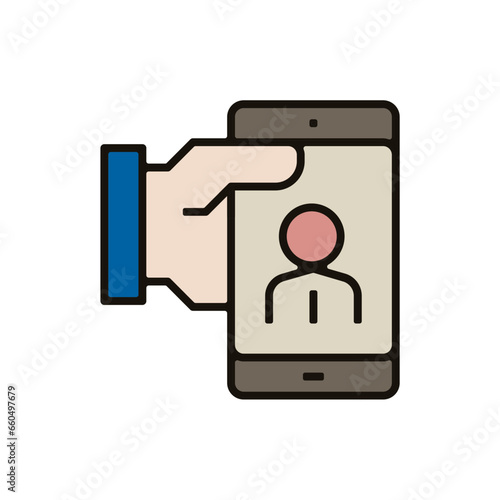 profil smartphone cv en main team buiding travail entreprise d'équipe pictogramme icone couleur