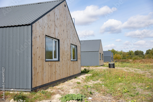 houses in Ukraine built for people who lost their homes. Houses for displaced people in the Chernigov region