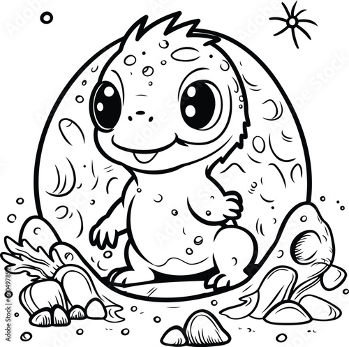 Illustration of a Little Monster in the Moon. Coloring Book