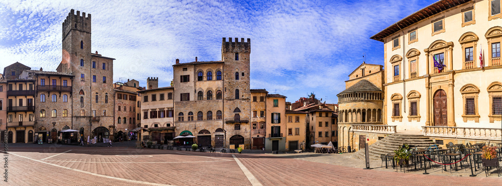 Italy travel and scenic places. Arezzo - beautiful medieval town in Tuscany . Panoramic view of main city scquare - Piazza grande