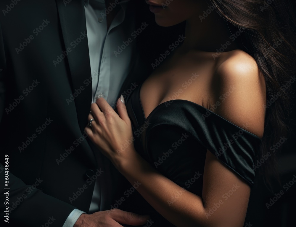 A man in a tuxedo and a woman in a black dress A man in a tuxedo and a woman in a black dress