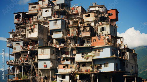 Old residential buildings in the city of Rio de Janeiro, Brazil. Favela da Rocinha, the Biggest Slum, Shanty Town, in Latin America. photo