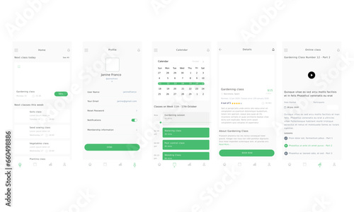 Gardening class, planting academy and horticulture School Green App UI Kit Template