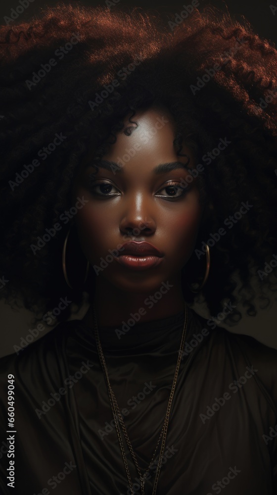 A woman with an afro is posing for a picture A woman with an afro is posing for a picture