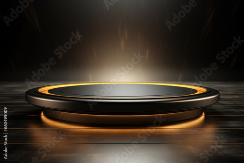 Futuristic luxury background product display podium with light effects and dark marble floor Generative AI Illustration
