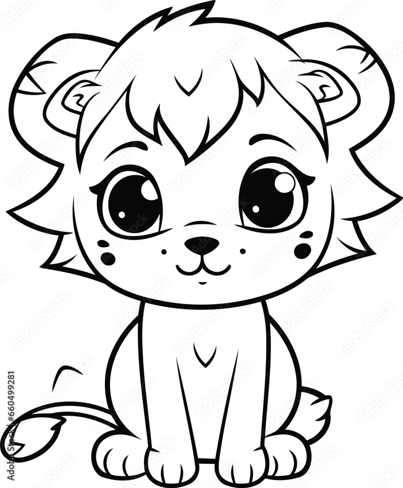Black and White Cartoon Illustration of Cute Lion Animal Character Coloring Book